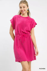 Umgee Linen Blend Scallop Hem Mini Dress FUCHSIA OutfitFlow