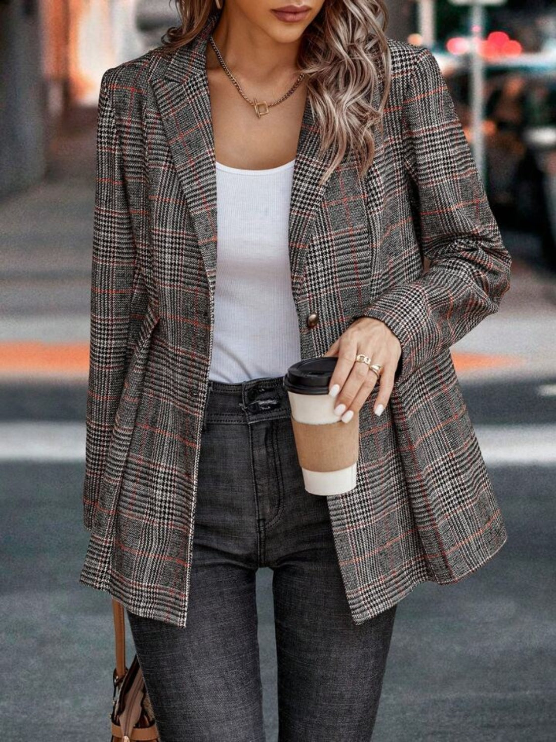 Outfit Flow - Plaid Button Up Lapel Collar Blazer