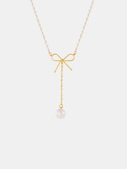 Outfit Flow - Stainless Steel Bow Pendant Necklace with Pearls