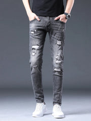 Men's Distressed Slim Fit Ripped Jeans Grey OutfitFlow