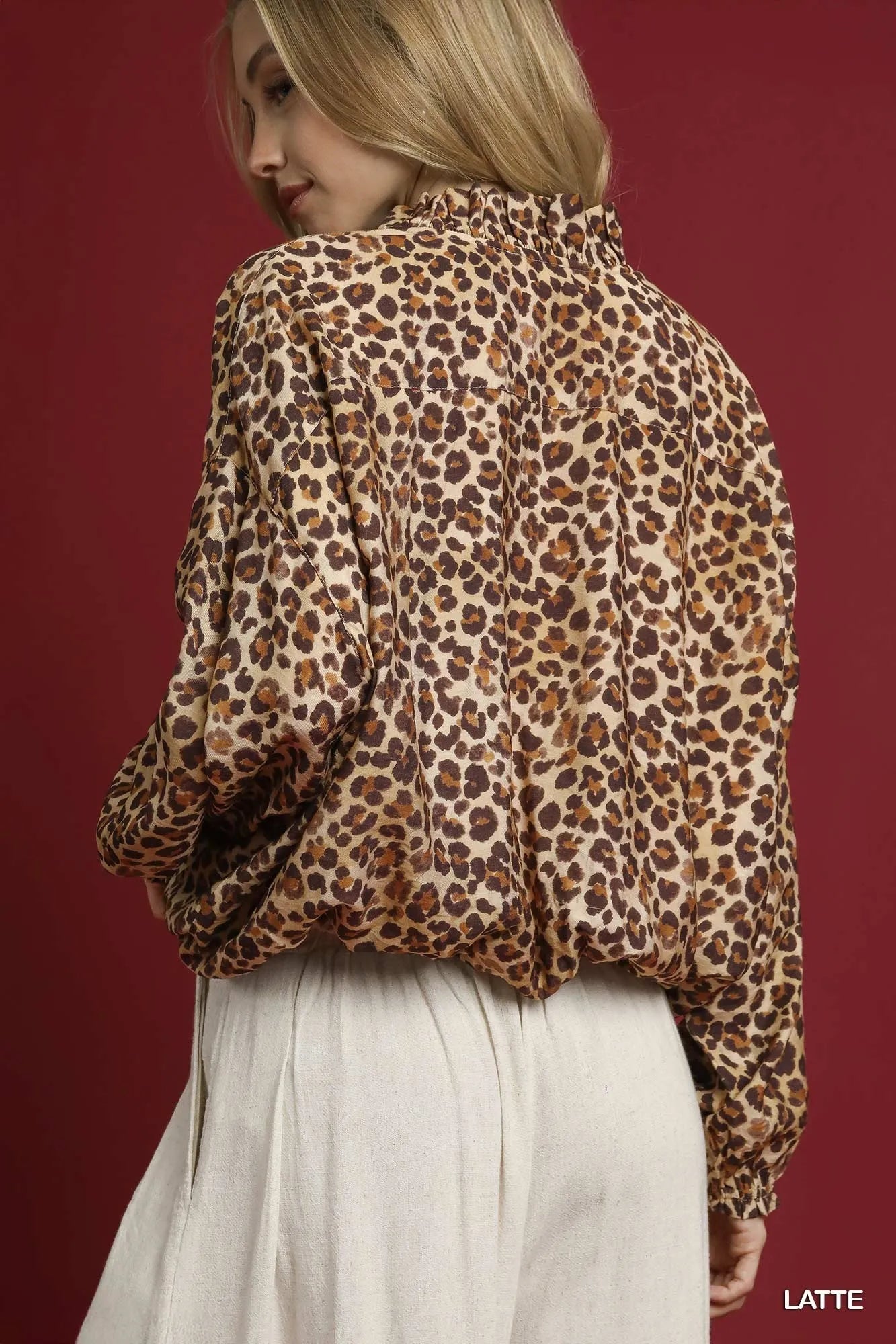 Umgee Leopard Print Balloon Sleeve Blouse OutfitFlow