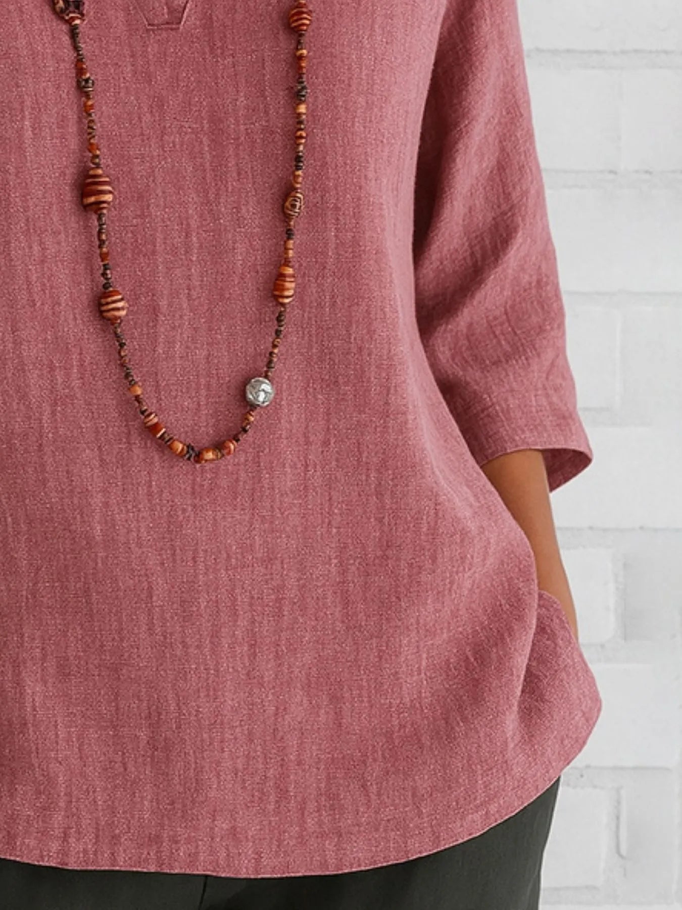 Full Size Notched Three-Quarter Sleeves Blouse Plus Size OutfitFlow