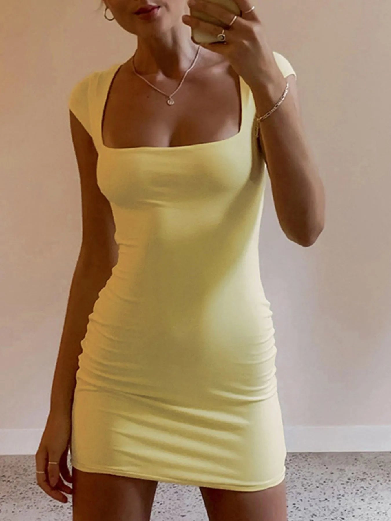 Bodycon Square Neck Mini Dress OutfitFlow