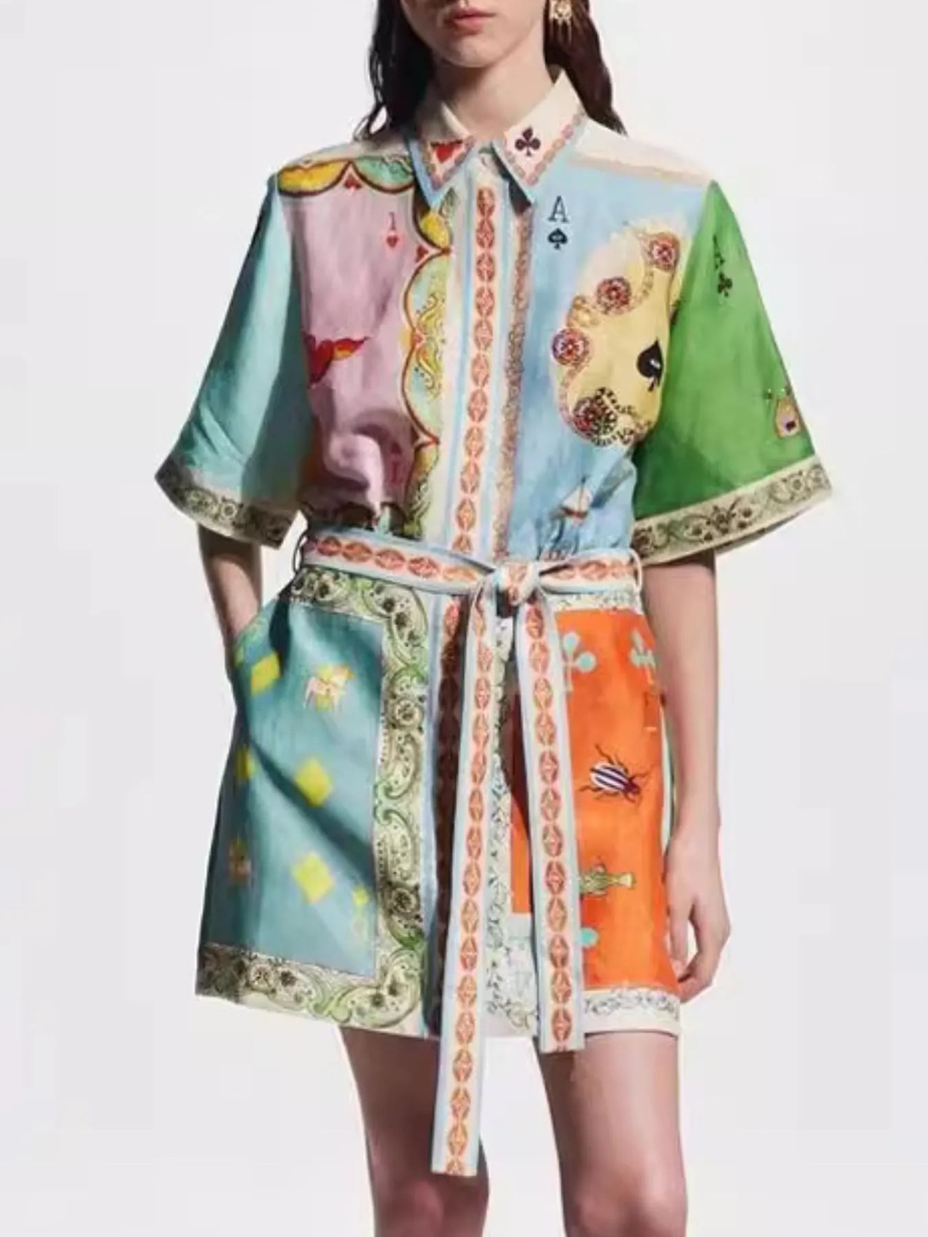 Printed Tie Waist Shirt Dress OutfitFlow