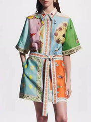 Printed Tie Waist Shirt Dress OutfitFlow