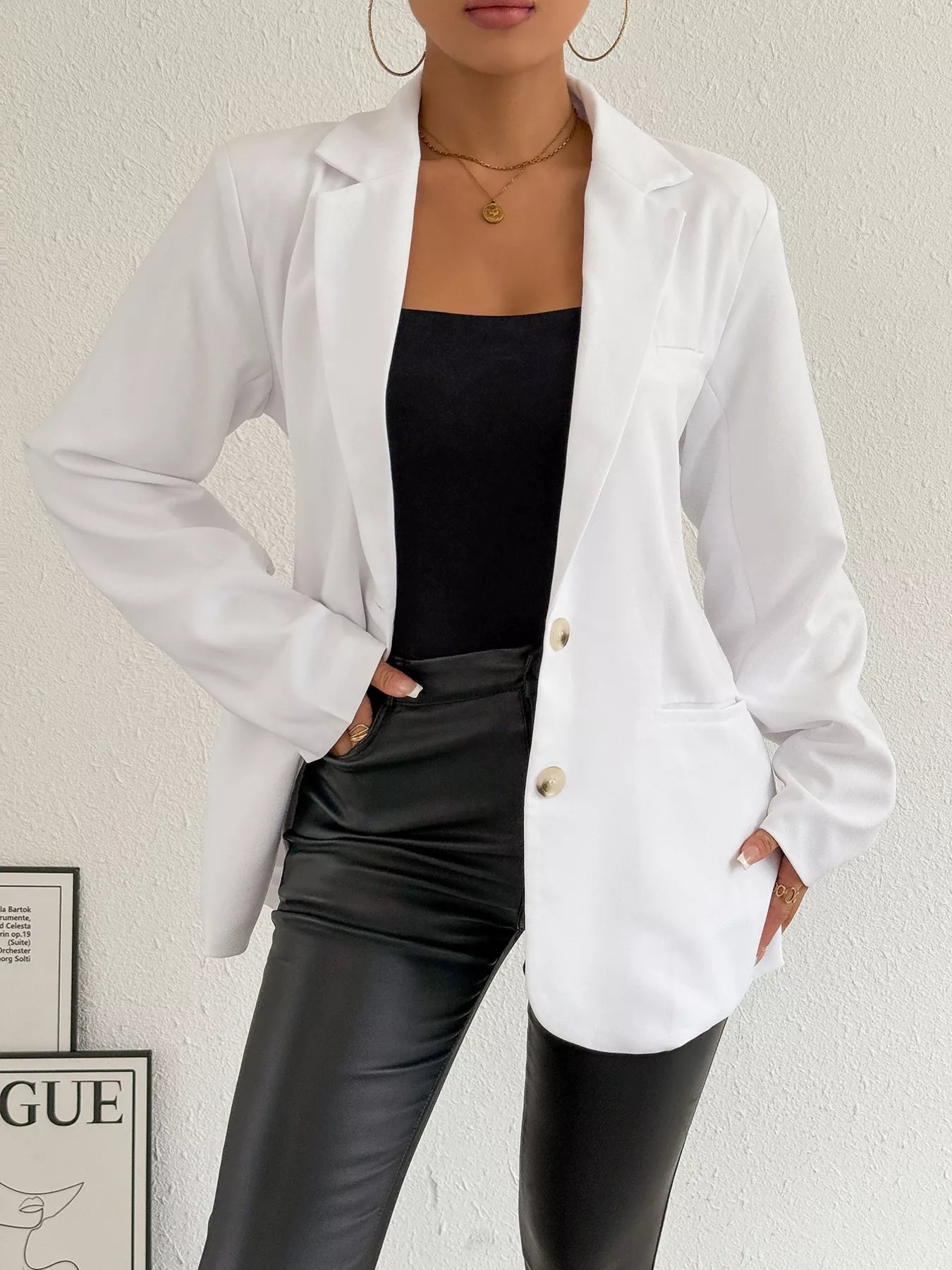 Lapel Collar Long Sleeve Blazer OutfitFlow