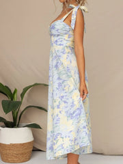 Tie-Shoulder Sweetheart Neck Summer Dress OutfitFlow
