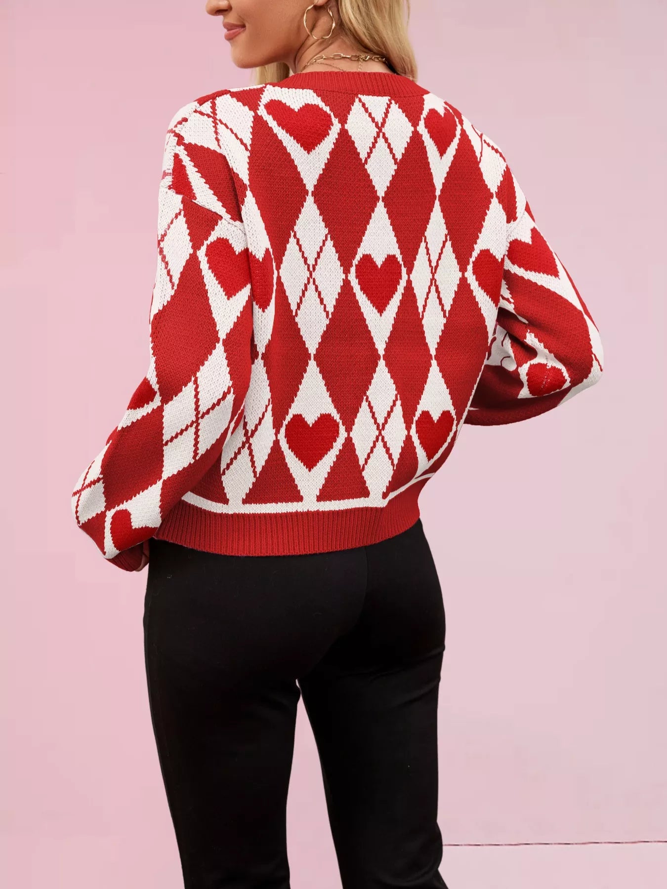 Heart Pattern Button-Up Cardigan OutfitFlow