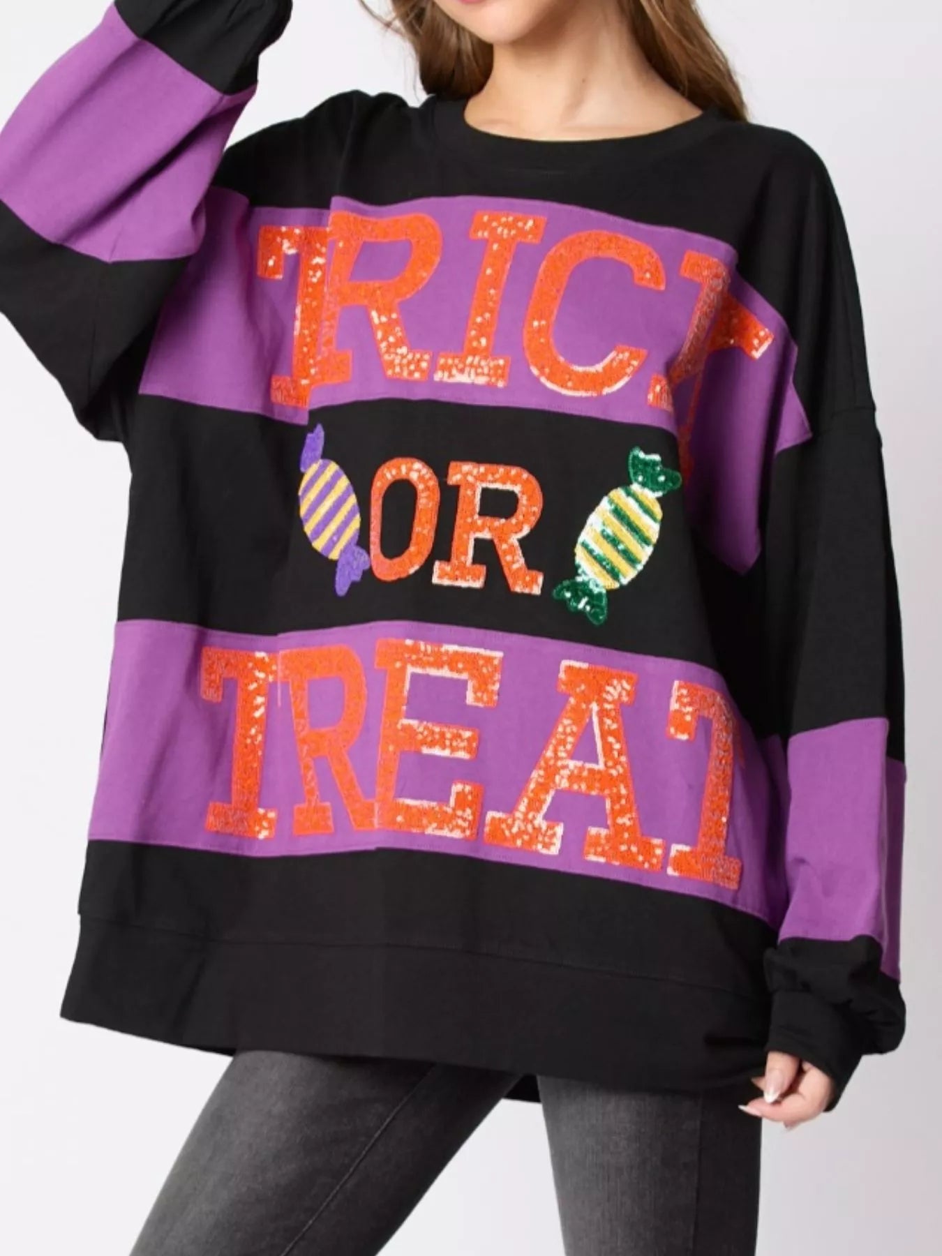 Halloween Trick Or Treat Sequin Sweatshirt OutfitFlow