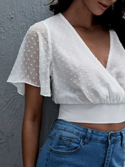 Short Sleeve Smocked Swiss Dot Blouse OutfitFlow