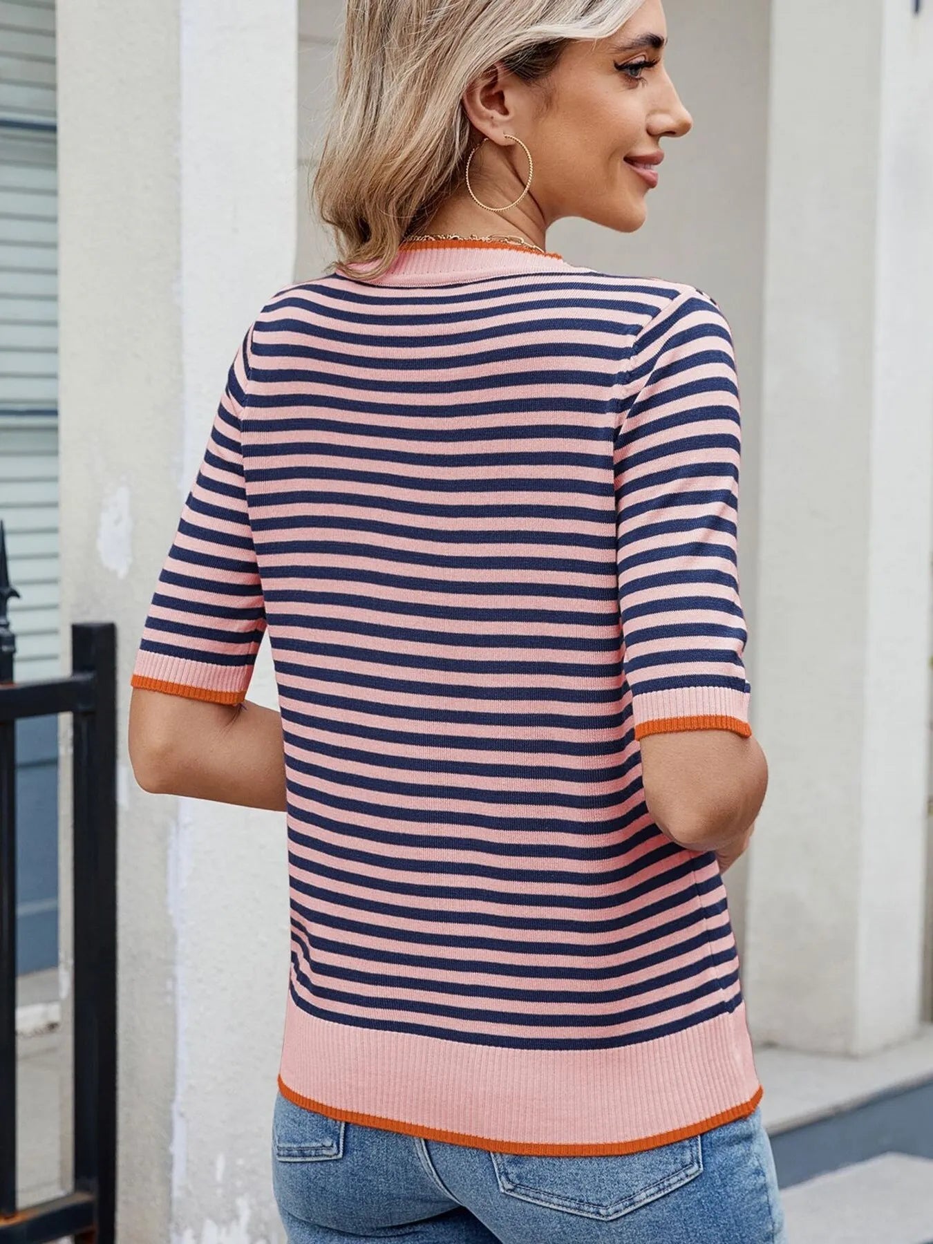 Striped Casual T-Shirt with Contrast Trim OutfitFlow