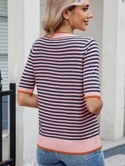 Striped Casual T-Shirt with Contrast Trim OutfitFlow