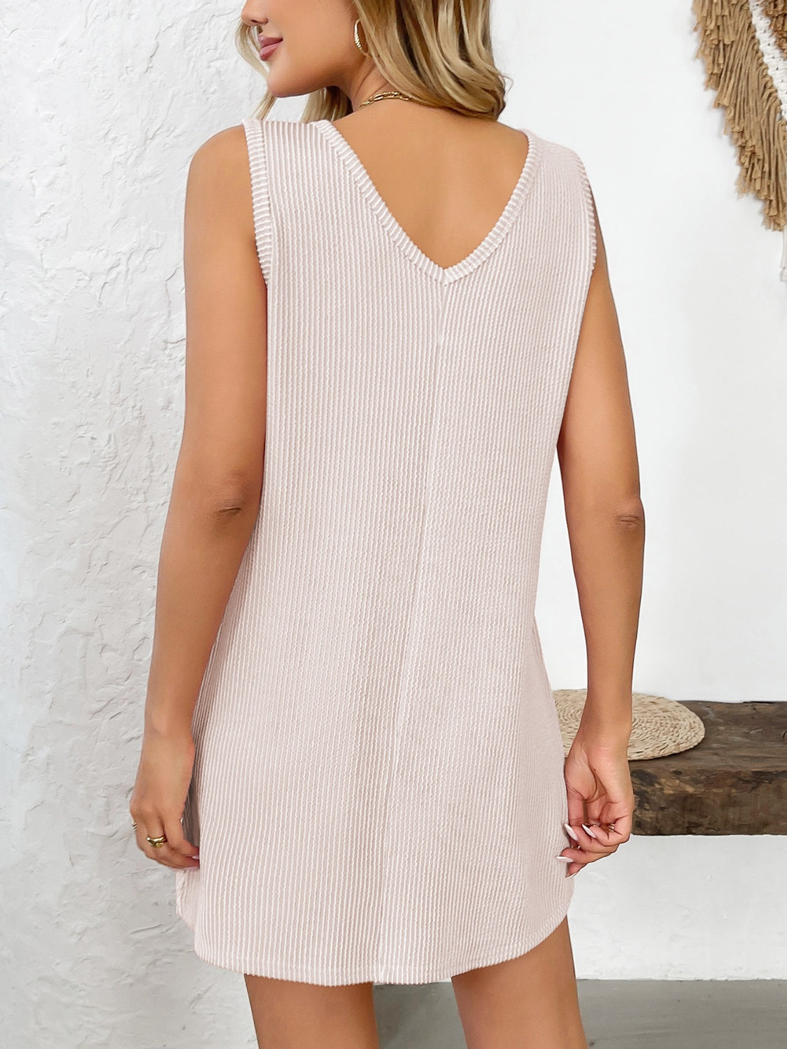 Outfit Flow - Texture Pocketed V-Neck Tank Dress