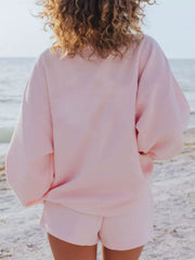 Relaxed Fit Round Neck Sweatshirt and Shorts Set OutfitFlow