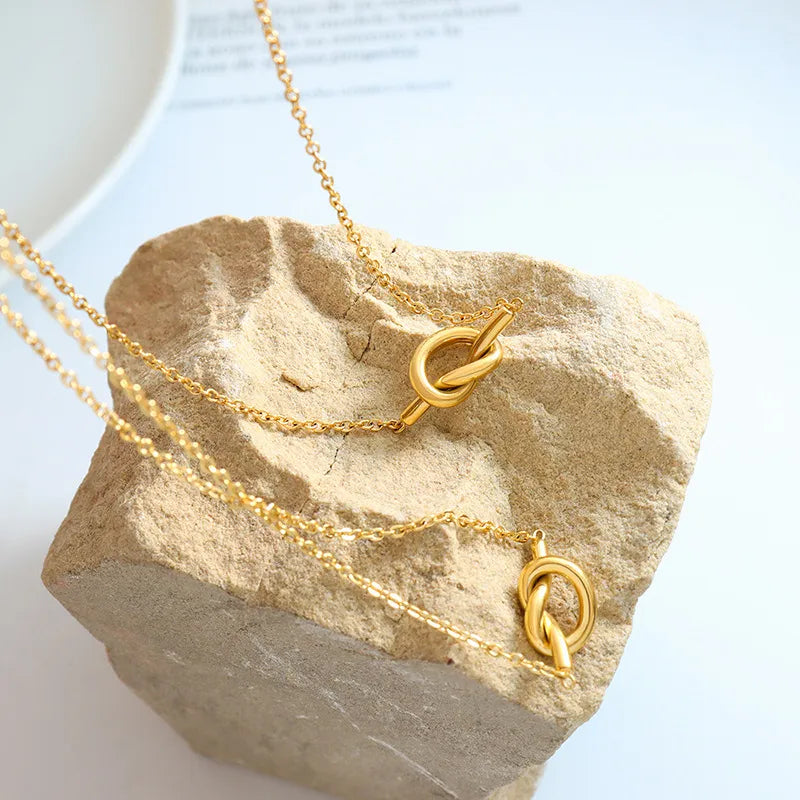 18K Gold-Plated Titanium Steel Knot Necklace OutfitFlow