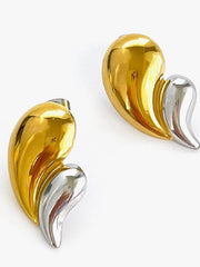 Two-Tone Curved Leaf Drop Earrings OutfitFlow