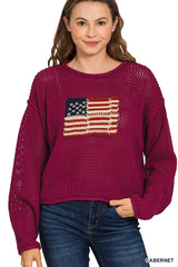 Zenana American Flag Crew Neck Sweater OutfitFlow