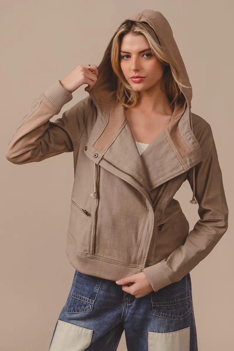 BiBi Textured Woven Rider Jacket VINTAGE LATTE OutfitFlow
