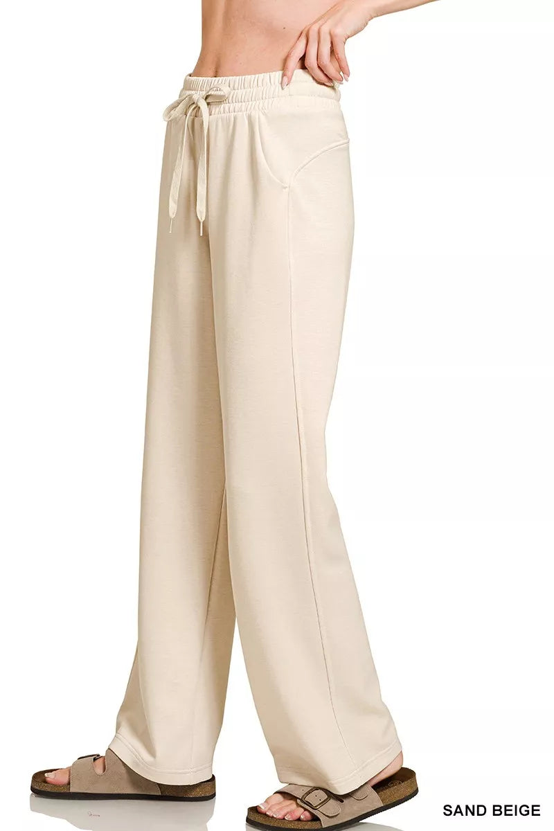 Zenana Scuba Drawstring Wide Leg Pants Trendsi