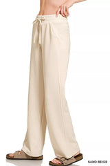 Zenana Scuba Drawstring Wide Leg Pants Trendsi