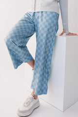 Checkered Elastic High Waist Loose Casual Pants OutfitFlow