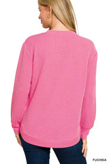 Zenana Full Size Raised Rib Round Neck Long Sleeve Top Plus Size OutfitFlow