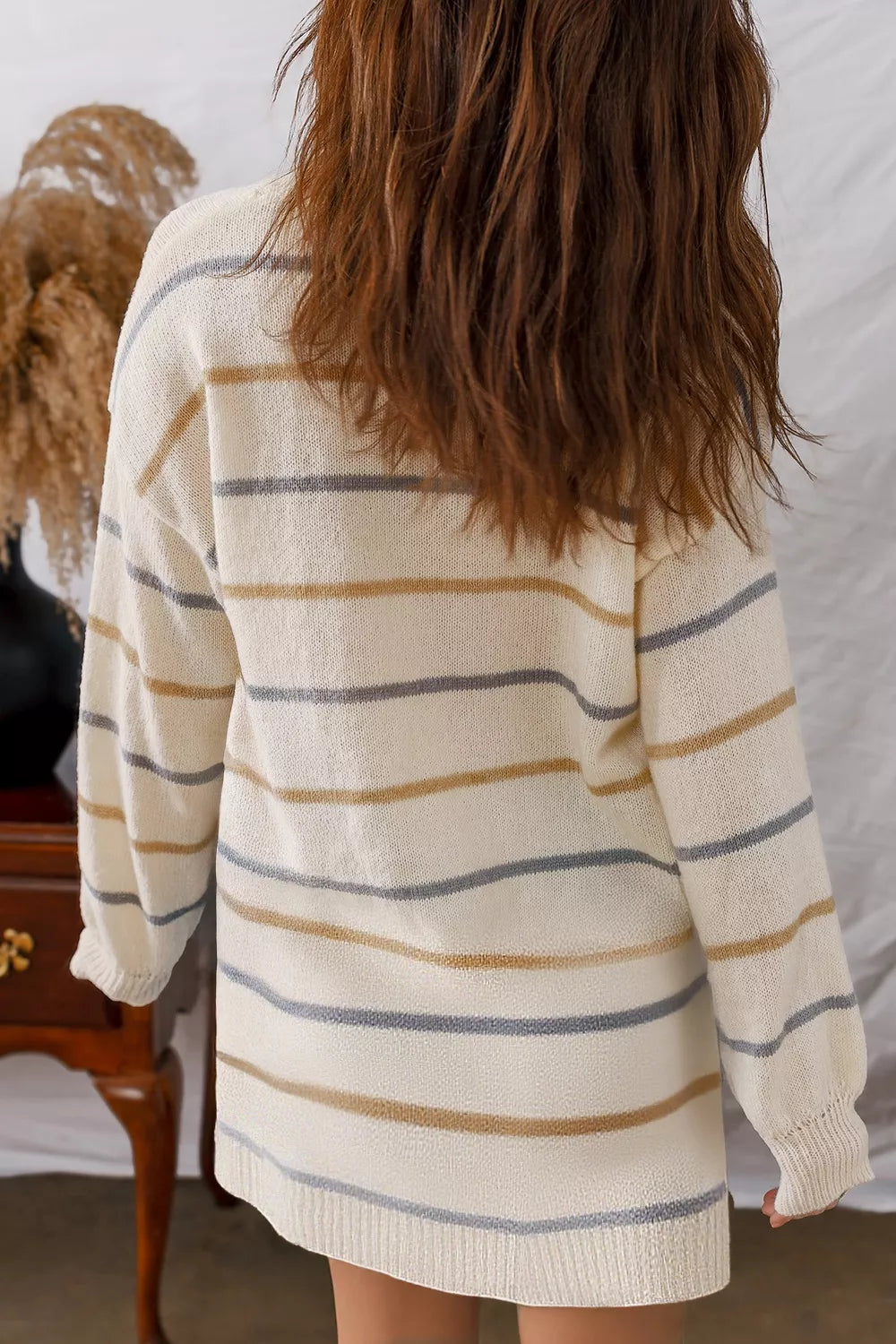 Striped Dropped Shoulder Oversized Sweater Dress OutfitFlow