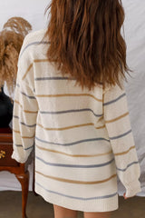 Striped Dropped Shoulder Oversized Sweater Dress OutfitFlow