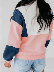 Colorblock Patchwork Half Button Baggy Sweatshirt OutfitFlow