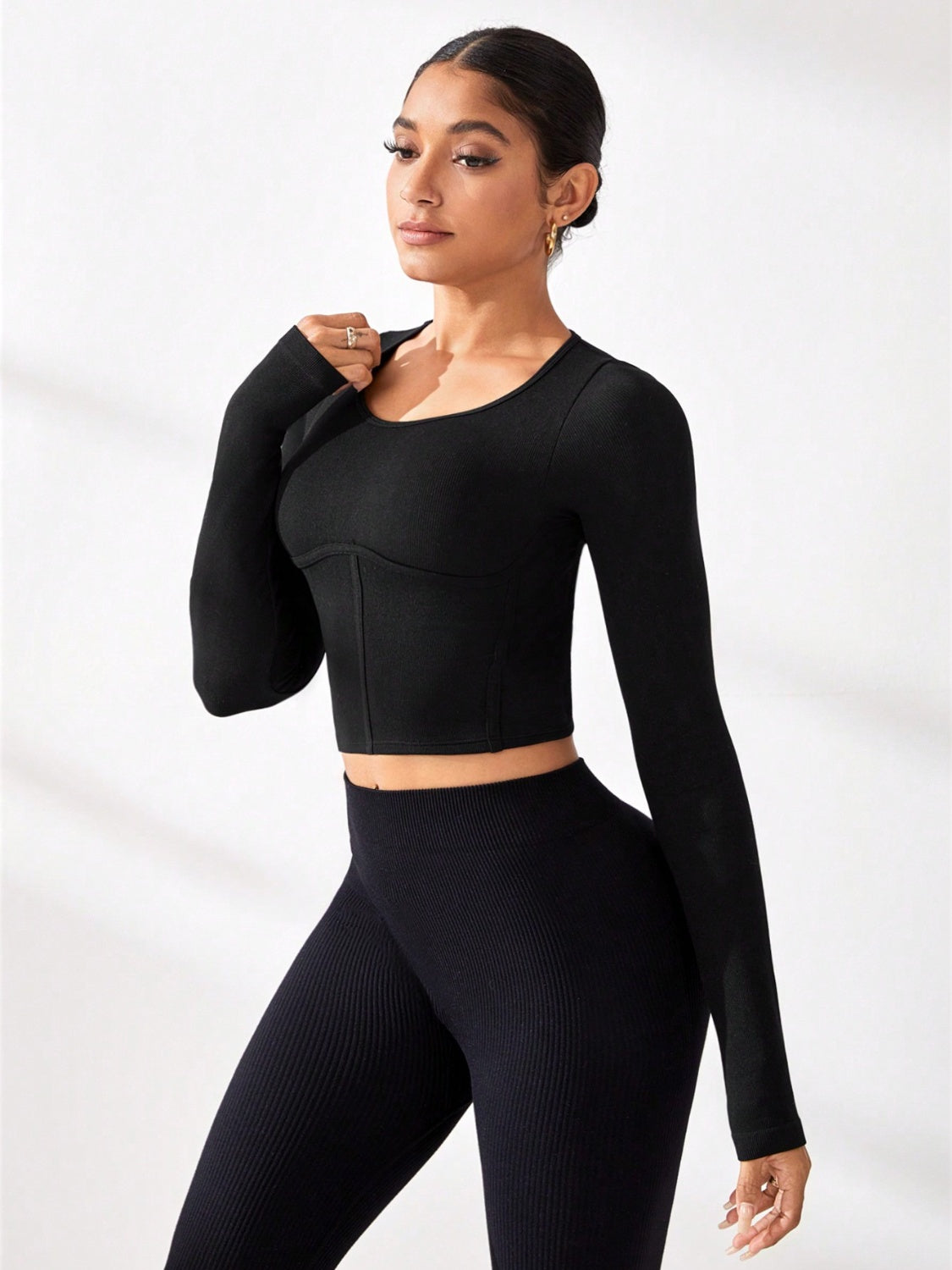 Round Neck Long Sleeve Active T-Shirt OutfitFlow