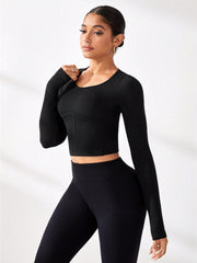 Round Neck Long Sleeve Active T-Shirt OutfitFlow