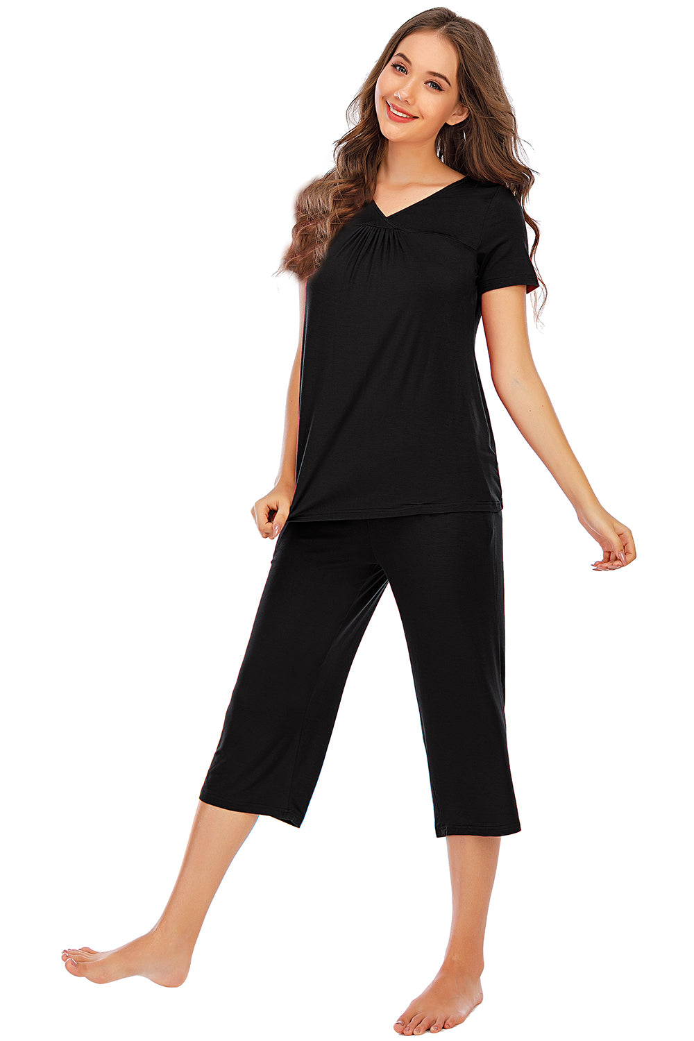 Outfit Flow - V-Neck Short Sleeve Top and Pants Lounge Set