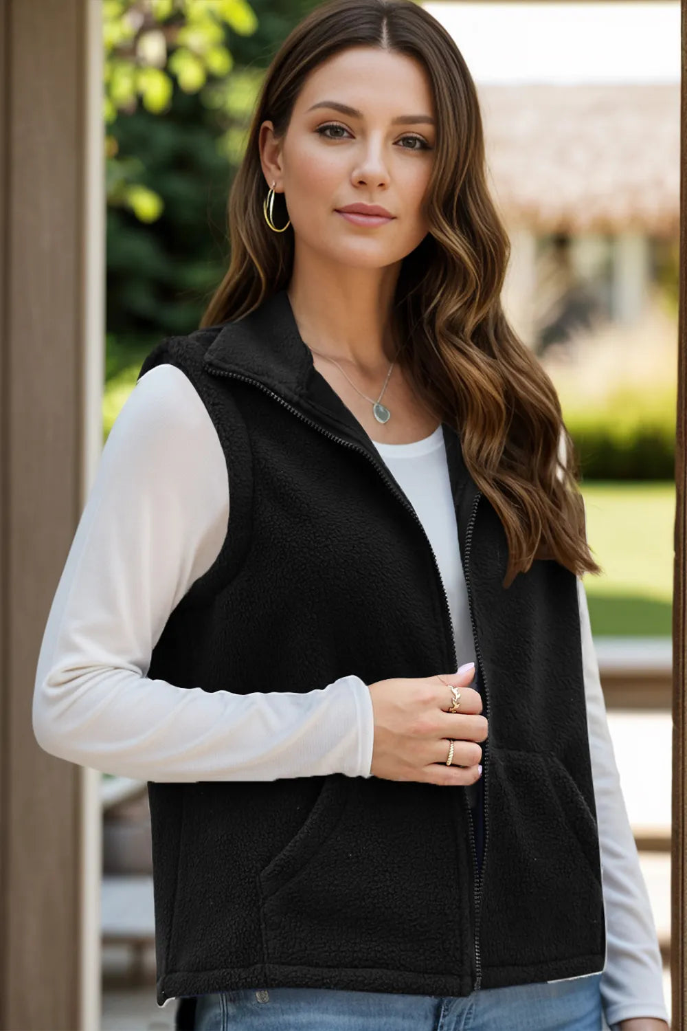 Zip Up Vest Coat with Pockets Trendsi