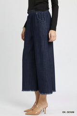 Umgee Washed Fringe Hem Wide Leg Jeans OutfitFlow