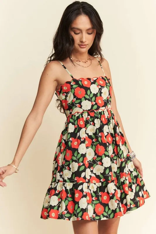 Davi & Dani Floral Scalloped Cutout Back Mini Dress OutfitFlow