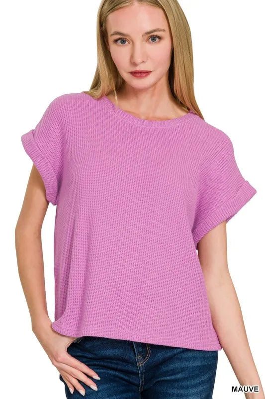 Zenana Rolled Sleeve Top and Pants Sweater Set OutfitFlow