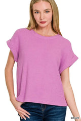 Zenana Rolled Sleeve Top and Pants Sweater Set OutfitFlow
