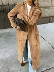 Double-Breasted Lapel Collar Long Coat Trendsi