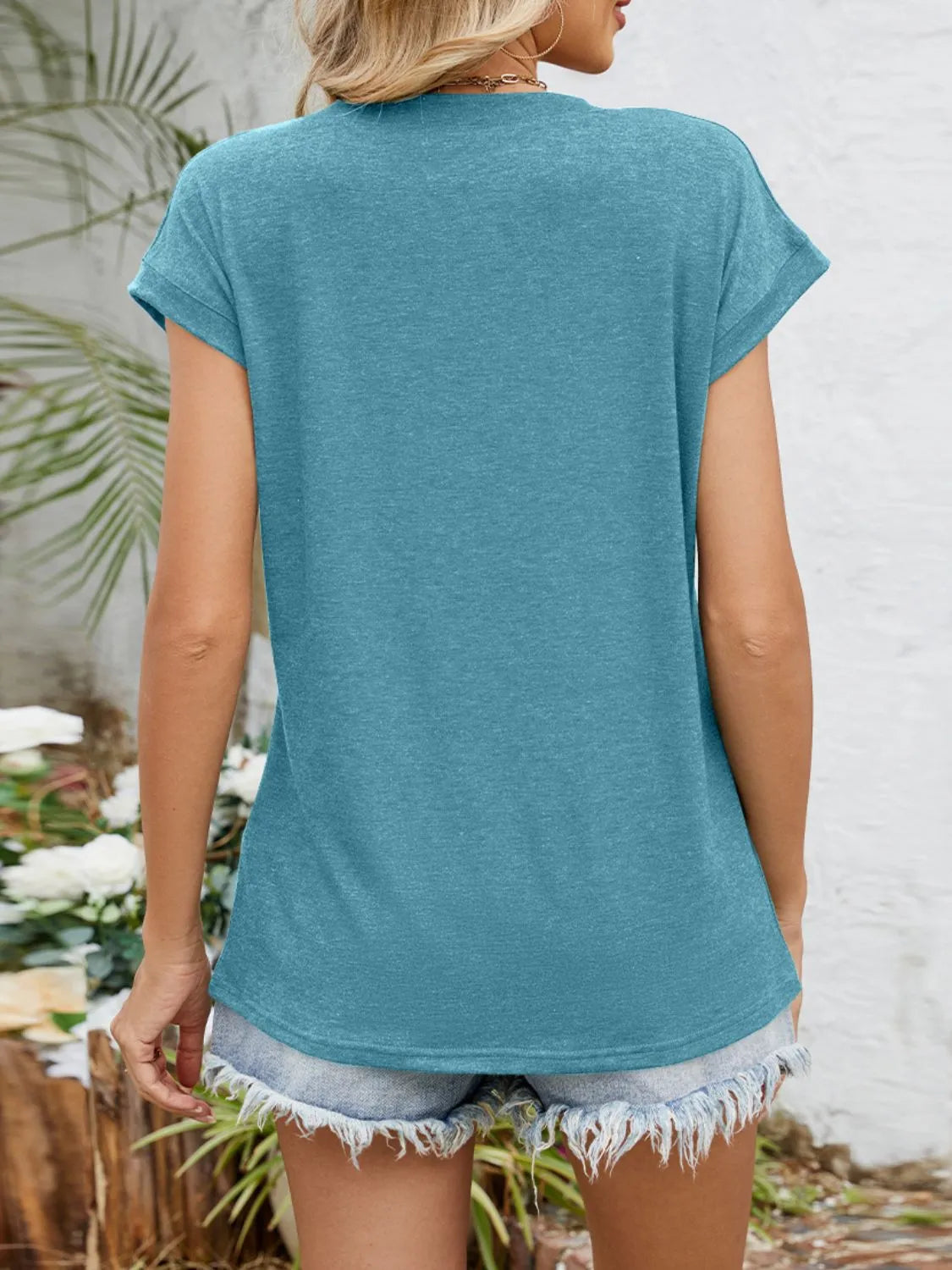 Casual V-Neck Pleated Front T-Shirt OutfitFlow
