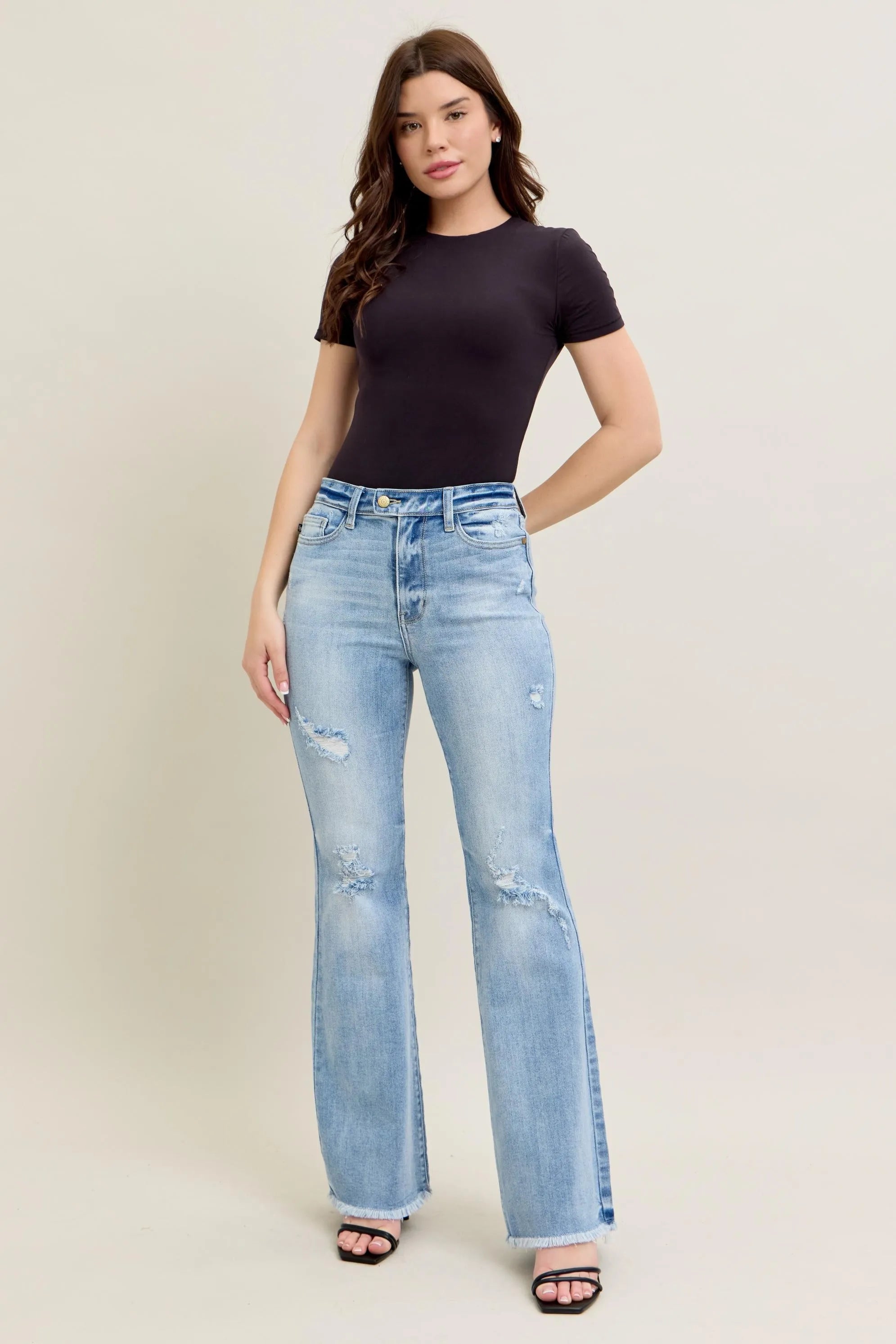 Judy Blue Full Size Hw Flare Jeans W/ Shield Pockets Plus Size OutfitFlow