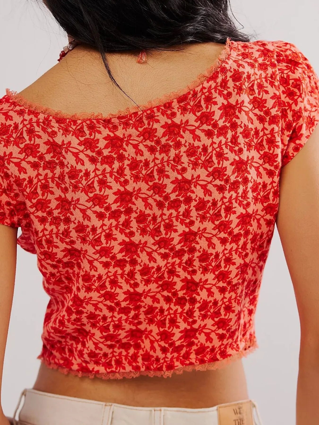 Floral Print Cap Sleeve Cropped Top OutfitFlow