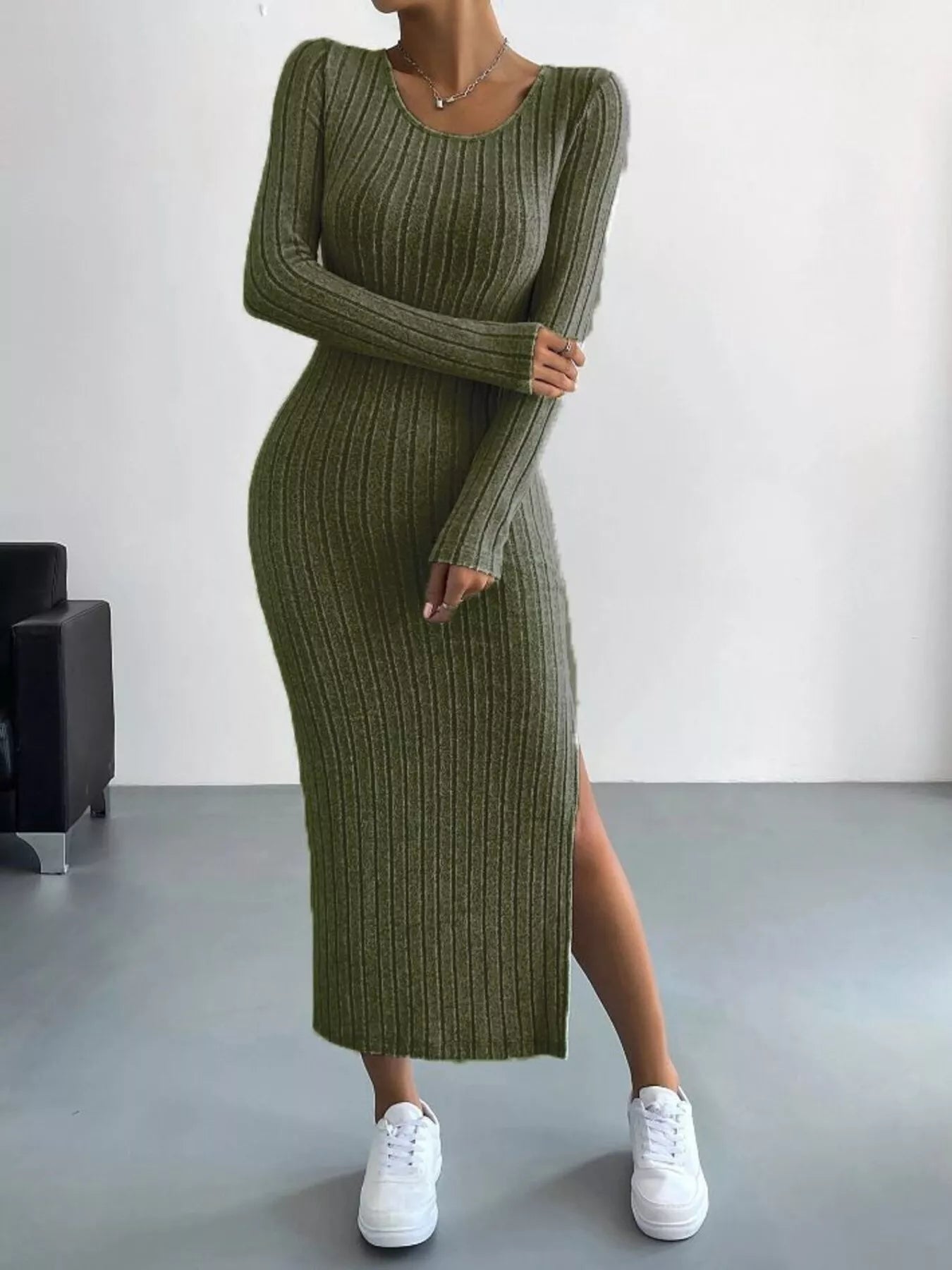 Full Size Ribbed Knit Bodycon Midi Dress Plus Size OutfitFlow