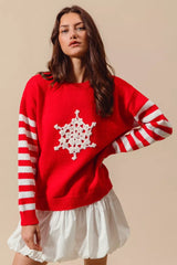 SO ME Christmas Snowflake Crochet Embellished Sweater Trendsi
