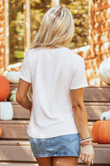 Pumpkin Round Neck Short Sleeve T-Shirt OutfitFlow
