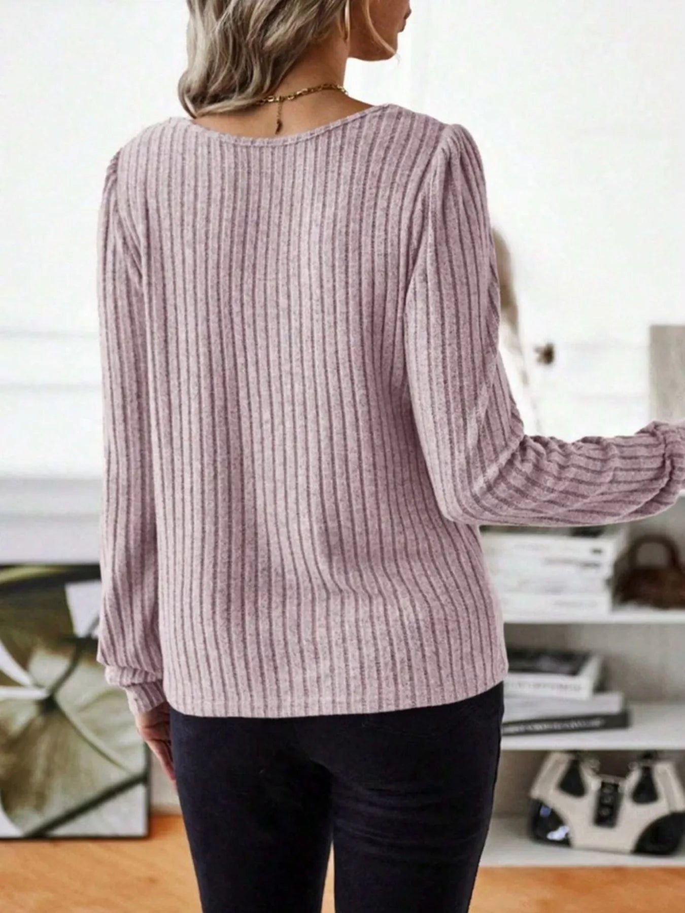 Ribbed Knit Long Sleeve T-Shirt OutfitFlow