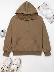 Half Zip Kangaroo Pocket Mineral Wash Baggy Hoodie OutfitFlow