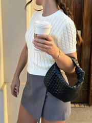 Cable-Knit Short Sleeve Sweater Trendsi