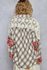 POL Lace Patchwork Plaid Oversized Shirt OutfitFlow