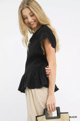 Umgee Linen Blend Smocked Peplum Blouse OutfitFlow