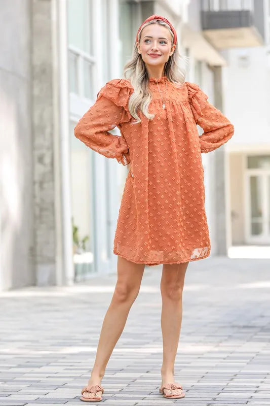 And The Why Lovely Ruffle Shoulder with Textured Woven Dress OutfitFlow